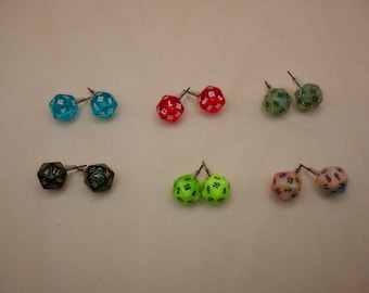 Mini D20 Dice Earrings - Stainless Steel Studs - Tiny 20-Sided Die Jewelry for Gamers, D&D Gifts, and TTRPG Fans - Multiple Colors