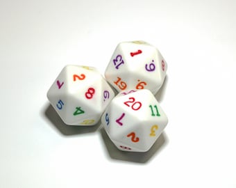 D20 (Twenty Sided) Polyhedral Die White with Rainbow Colors - RPG Tool Tabletop Roleplay Games Supply CCG Card Board Random Tokens Counters