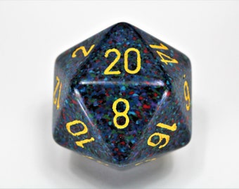 Twilight Jumbo 34mm Speckled D20 Die - Blue and Red with Yellow Extra Large Counter Dice RPG Tool Tabletop Roleplay Games Supply CCG Card