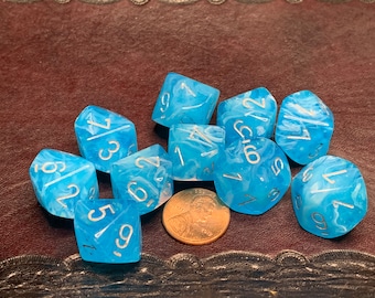 16mm Dice 10d10 Sky Silver Glow in Dark - RPG Tool Tabletop Roleplay Supply Card Board Tokens Counters Markers Random Decision Makers Crafts