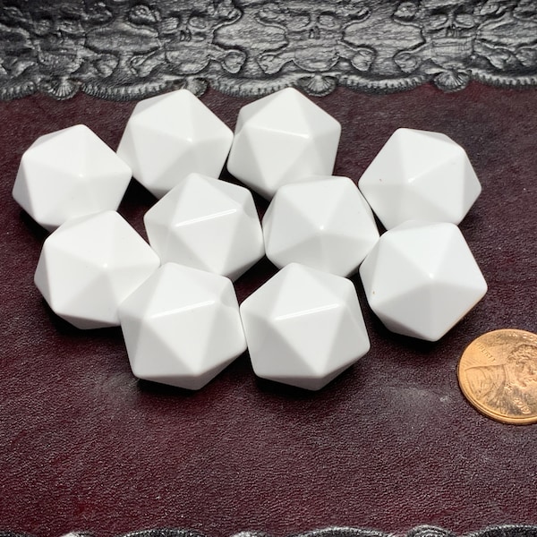 10D20 (10 Twenty Sided) 16mm Blank White Dice - RPG Tool Tabletop Roleplay Games Supply CCG Card Board Random Tokens Counters Markers