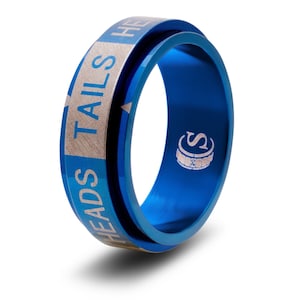 Heads Tails Coin Flip Dice Random Number Spinner Ring Blue RPG Tabletop Roleplay Gaming Decisions CCG Board Larp Cosplay