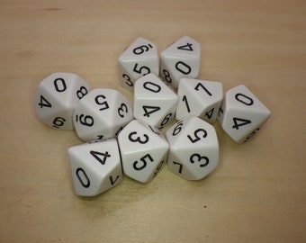 16mm Dice 10d10 (Ten Ten-sided)- White with Black - RPG Tool Tabletop Roleplay Games Supply CCG Card Board Random Tokens Counters Markers