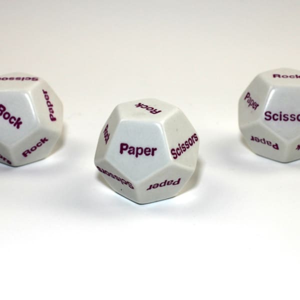 D12 Twelve Sided Rock Paper Scissors Die RPG Tabletop Game White w Purple Dice Jewelry Bottle Crafting Supplies Tokens Markers Random Rolls