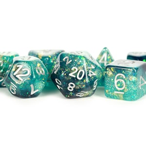 Eternal Teal-Black 16mm Resin Poly Dice Set - RPG Tool Tabletop Roleplay Games Supply CCG Card Board Random Tokens Counters Markers Decision