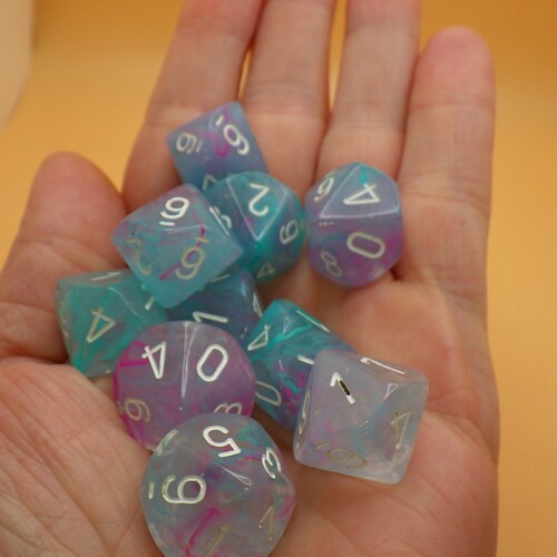 Nebula Wisteria Dice Set – Glow in the Dark D10, RPG Tabletop
