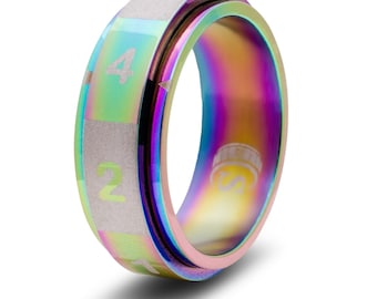 4-sided (D4) Dice Random Number Spinner Ring Rainbow