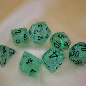16mm Resin Flash 7 Die Polyhedral Dice Set: Teal - Roleplay Games Supply Card Board Tokens Counters Markers Random Decision Makers Crafts
