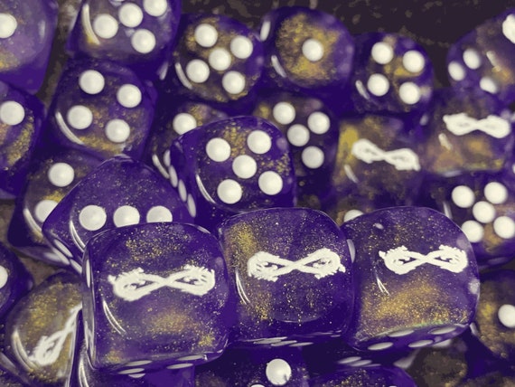 Dragon Infinity Symbol Customized Six-Sided Dice Sparkling Purple Glitter with White