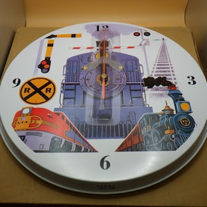 Vintage JSNY Train Locomotive Wall Clock Musical Sounds Steam Engine Santa Fe
