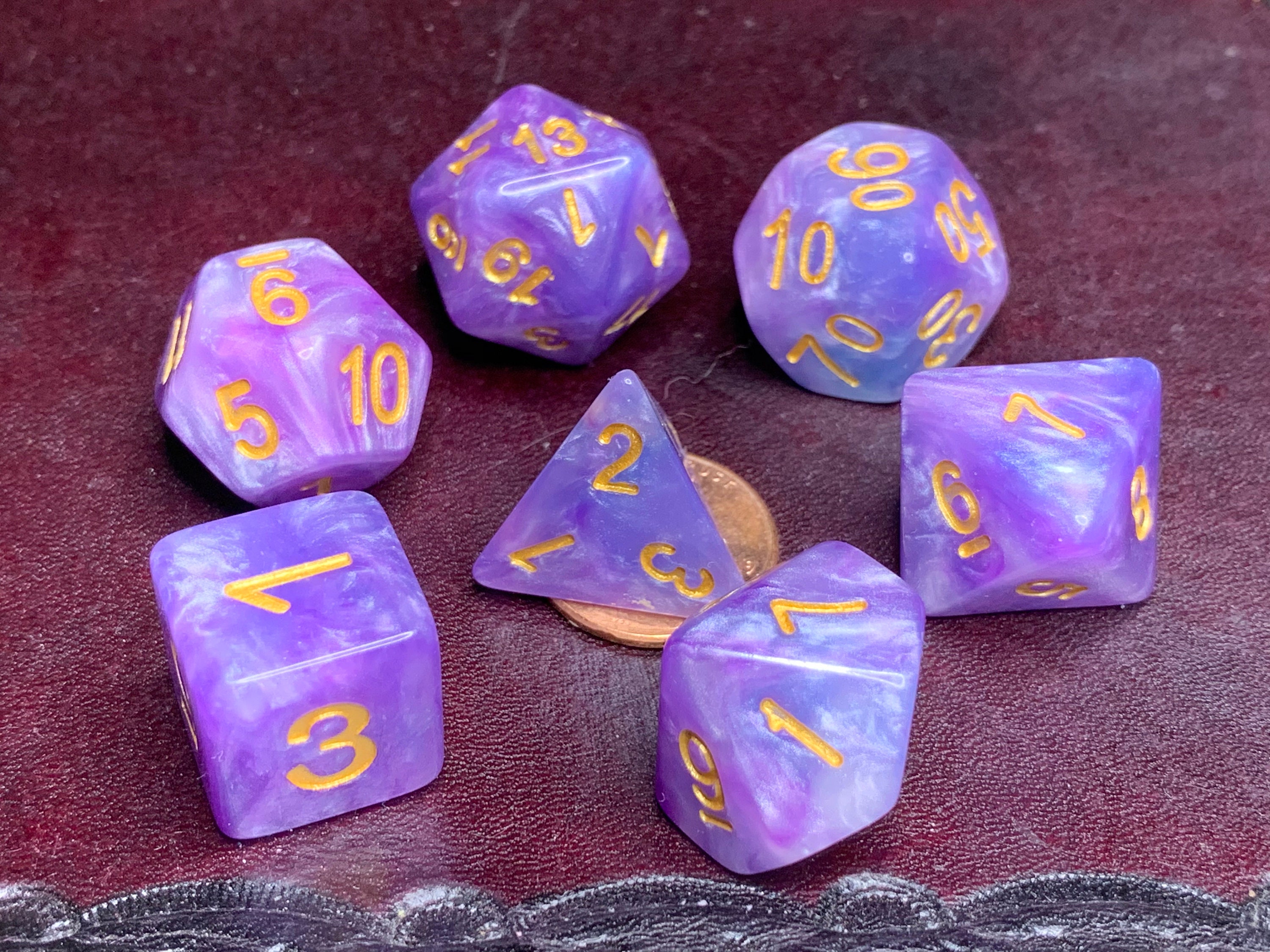 Purple Gold DND Dice Set / 7 Piece Polyhedral RPG Roleplay Gaming