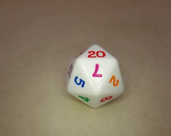 D20 (Twenty Sided) Polyhedral Die White with Rainbow Colors - RPG Tool Tabletop Roleplay Games Supply CCG Card Board Random Tokens Counters
