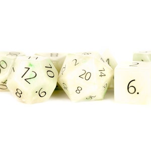 Engraved Jade: Full-Sized 16mm 7 Die Polyhedral Set RPG Tabletop Gaming Dice Stone Gemstone Board Card CCG Random Treasure Roll Decisions