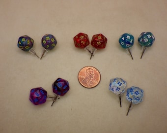 Mini D20 Dice Earrings - Stainless Steel Studs - 10mm Twenty-Sided Gaming Jewelry
