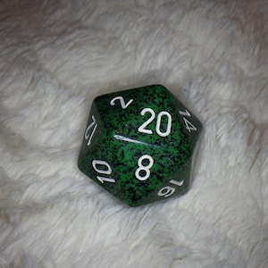 Recon Jumbo 34mm Speckled D20 Die Green & Black with White Extra Large Counter Dice Also a great supply for crafting, jewelry, decorating