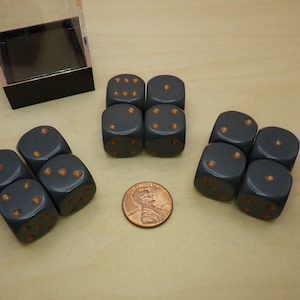 16mm 12D6 Dice Block - Dark Gray with Copper -Tool Tabletop Roleplay Games Supply CCG Card Board Random Tokens Counters Markers Decision
