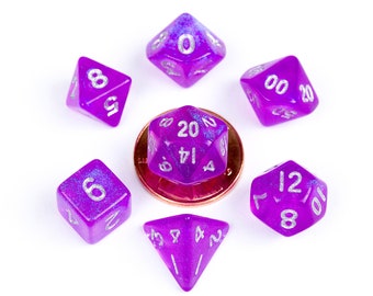 Stardust Purple 10mm Mini Poly 7 Dice Set - RPG Tool Tabletop Roleplay Games Supply CCG Card Board Random Tokens Counters Markers Decision