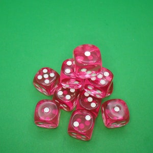 16mm 12D6 Dice Block - Translucent Pink with White Dice Set - RPG Tool Tabletop Roleplay Games Supply CCG Board Random Tokens Counter Marker