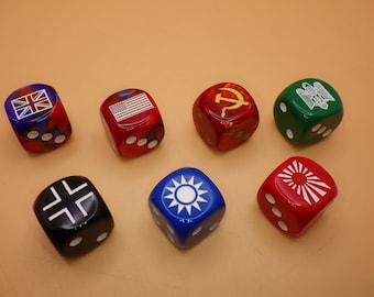 Axis & Allies Countries Country 16mm Custom Engraved D6 Die - United States United Kingdom Russian German Italian China Japan - Dice