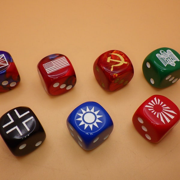Axis & Allies Countries Country 16mm Custom Engraved D6 Die - United States United Kingdom Russian German Italian China Japan - Dice