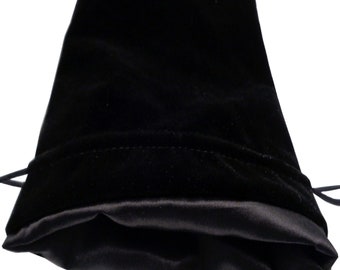 Velvet Dice Bag With Satin Liner 6″x8″ Black with Black - Drawstring Pouch Jewelry Crafts Beads Tokens Coins Money Counters Markers Makeup