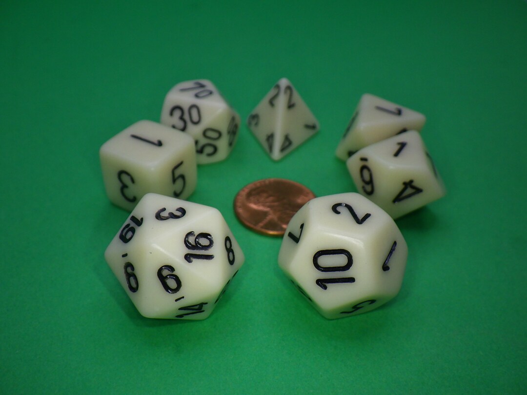 7 Die Dice Polyhedral Set Opaque Ivory With Black RPG Tool Tabletop