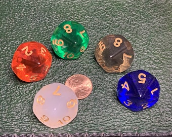 20mm Countdown D10 (Ten Sided) Dice 5 Color Set - RPG Tool Tabletop Roleplay Board Tokens Counters Markers Random Decision Makers Crafts