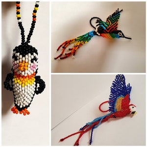 Beaded Hummingbird (Black Rainbow), Penguin, and Beaded Scarlet Macaw Patterns (Tutorials Only)