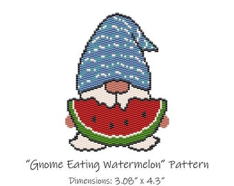 Gnome Eating Watermelon Beaded Tapestry Pattern - Peyote 2 Drop