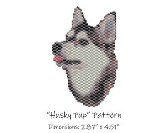 Husky Pup Beaded Tapestry Pattern - Peyote 2 Drop