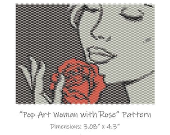 Pop Art Woman with Rose Beaded Tapestry Pattern - Peyote 2 Drop