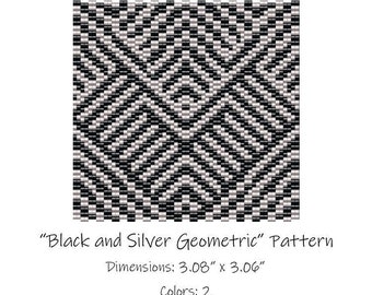 Black and Silver Geometric Beaded Tapestry Pattern - Peyote 2 Drop