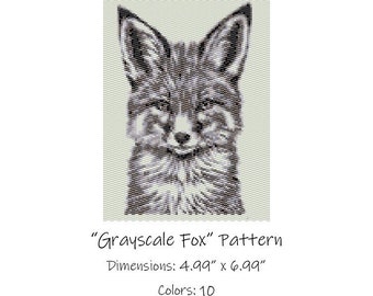 Grayscale Fox Beaded Tapestry Pattern - Peyote 2 Drop