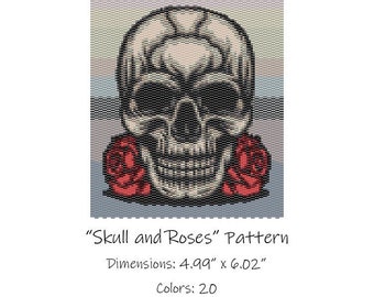 Skull and Roses Beaded Tapestry Pattern - Peyote 2 Drop