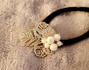 Beaded Leaf and Berries Hair Tie