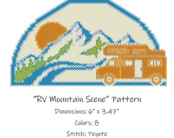 RV Mountain Scene Beaded Tapestry Pattern - Peyote