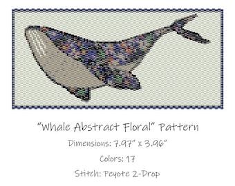 Whale Abstract Floral Beaded Tapestry Pattern - Peyote 2 Drop