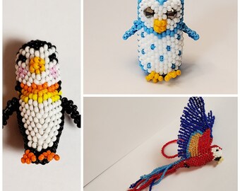 Perlen Pinguin, Eule, hellroter Ara Muster, Peyote Stich (digitaler Download)