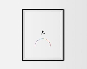 Digital Wall Art High Jump Colorful Poster Rainbow Sports Home Decor Jump Good Vibes Printable Wall Art Printable Art Minimalist