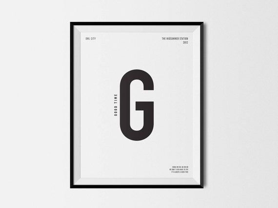 Letter G Print G Alphabet Print Good Time Owl City Wall Etsy etsy