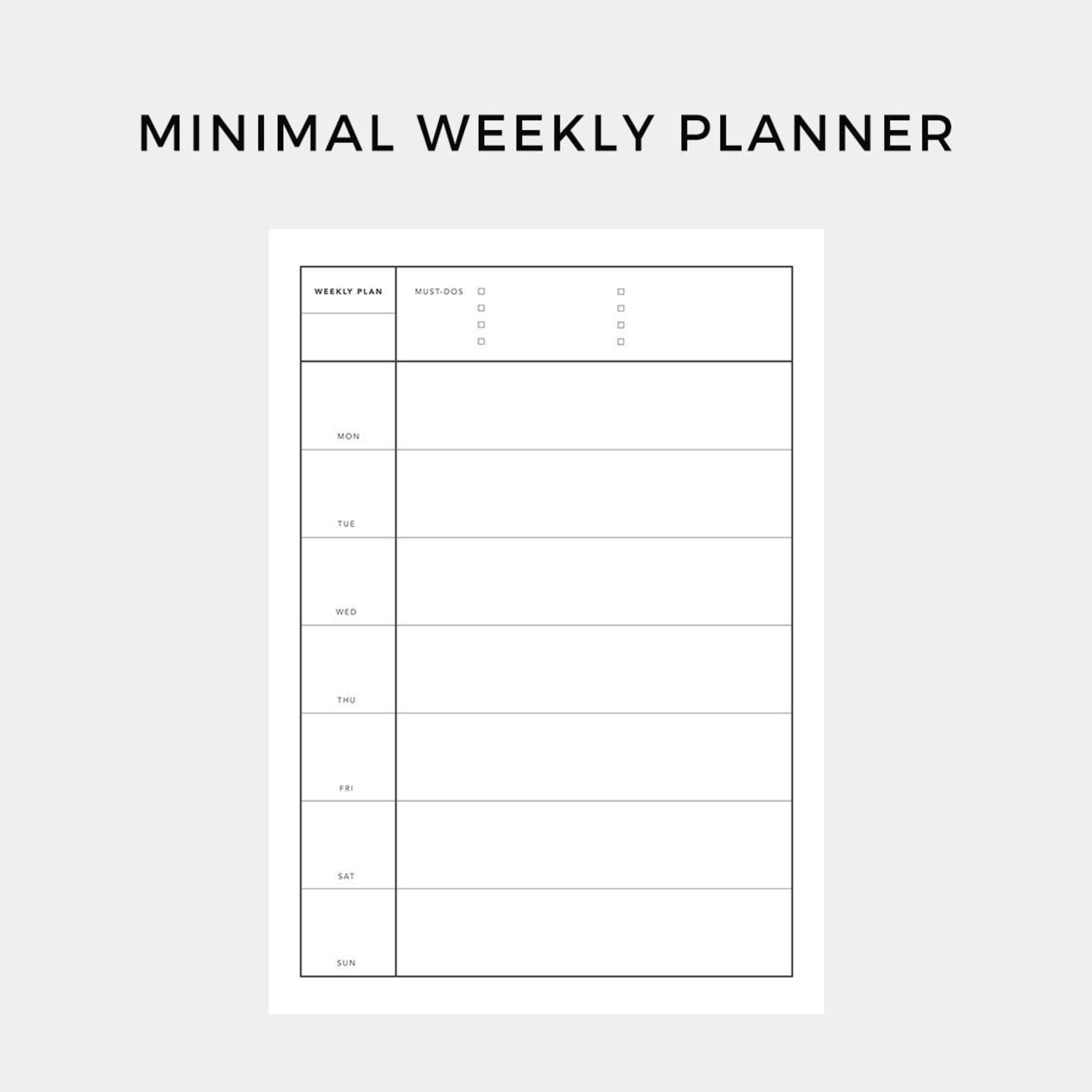 Minimal Weekly Planner Minimal Planner Week Planner Work | Etsy