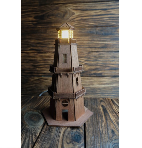 Wooden Lighthouse Lamp Wooden Night Carved Oak Lighthouse Lamp