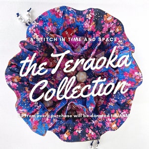 the Teraoka Collection | Brown Faux Leather | Cherry Blossoms | Sakura | Pink | Blue | Drawstring Bag | 6 Side Pockets