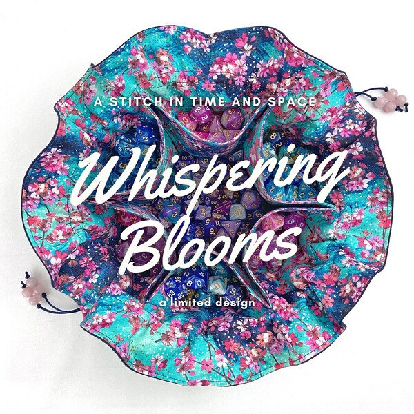 LIMITED - Whispering Blooms - Cherry Blossom - Sakura - Linen - Dice Bag - Drawstring Bag - 6 or 8 Side Pockets
