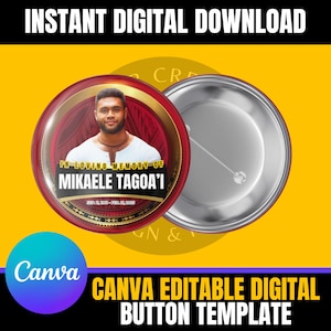Editable Red and Gold Tribal Memorial Button Template | Canva RIP Keepsake | 3.5in Digital Funeral Button Design | Jayeb Creatives