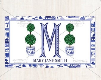 Chinoiserie Topiary Blue and White Enclosure Card Gift Tag