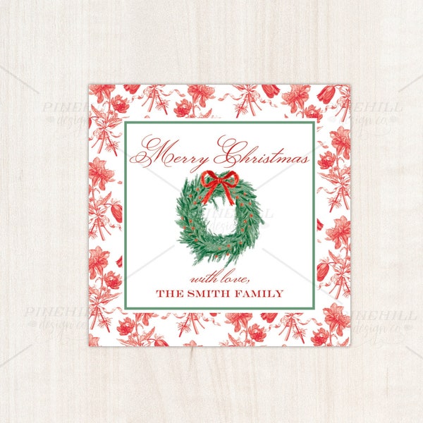 Blue and White Toile Grandmillennial Christmas Star Gift Tags Printable Editable
