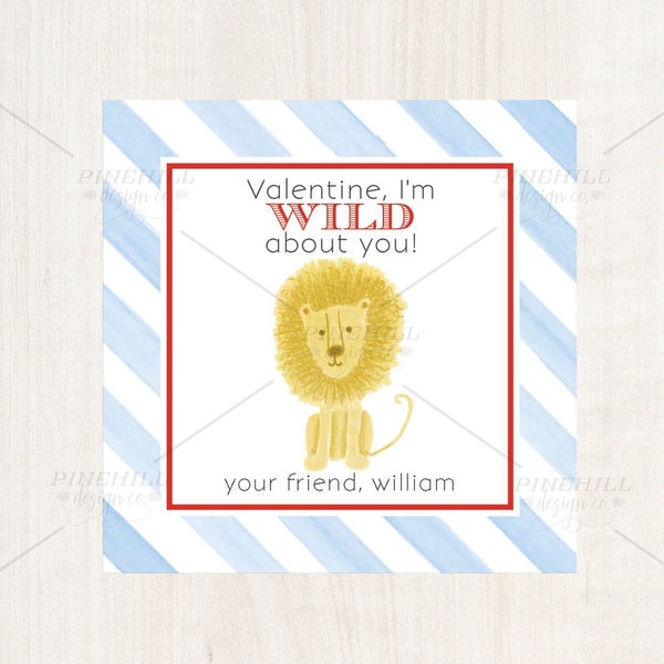 Lion Valentine Wild Tags Printable Editable