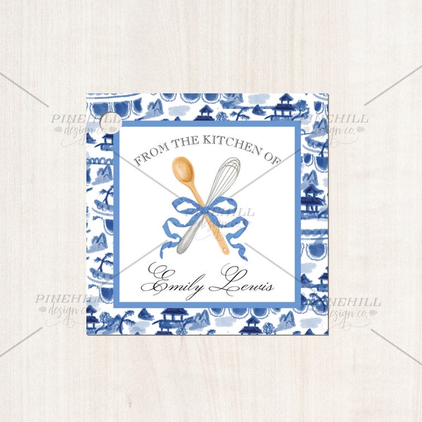 Blue and White Chinoiserie Treat Kitchen Gift Tags Printable Editable