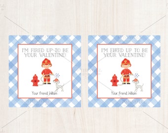 Boy Valentine Firefighter Tags Printable Editable